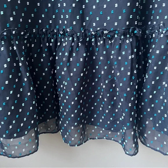 Loft Outlet Dress Women's 8 New NWT Navy Blue Tufted Swiss Dots Midi Ruffles - Picture 10 of 12